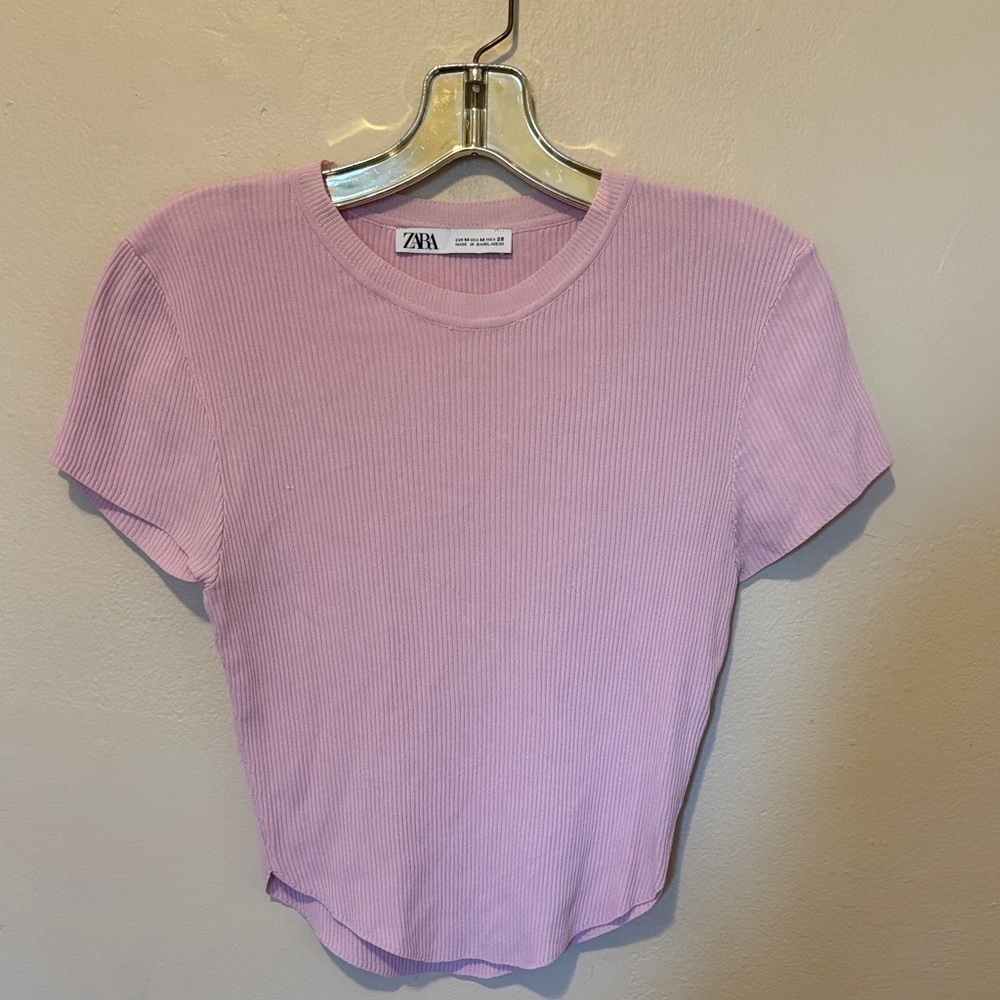 Zara Women's Light Purple Ribbed Tee